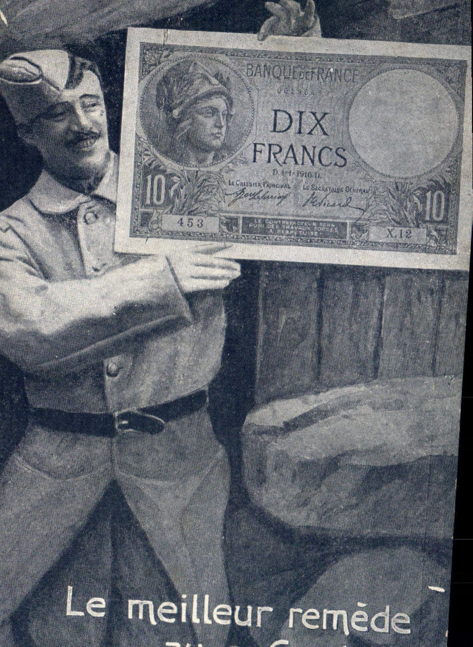 VINTAGE POSTCARD Ticket Ten Francs Militaria Soldier the best remedy for the cockroach