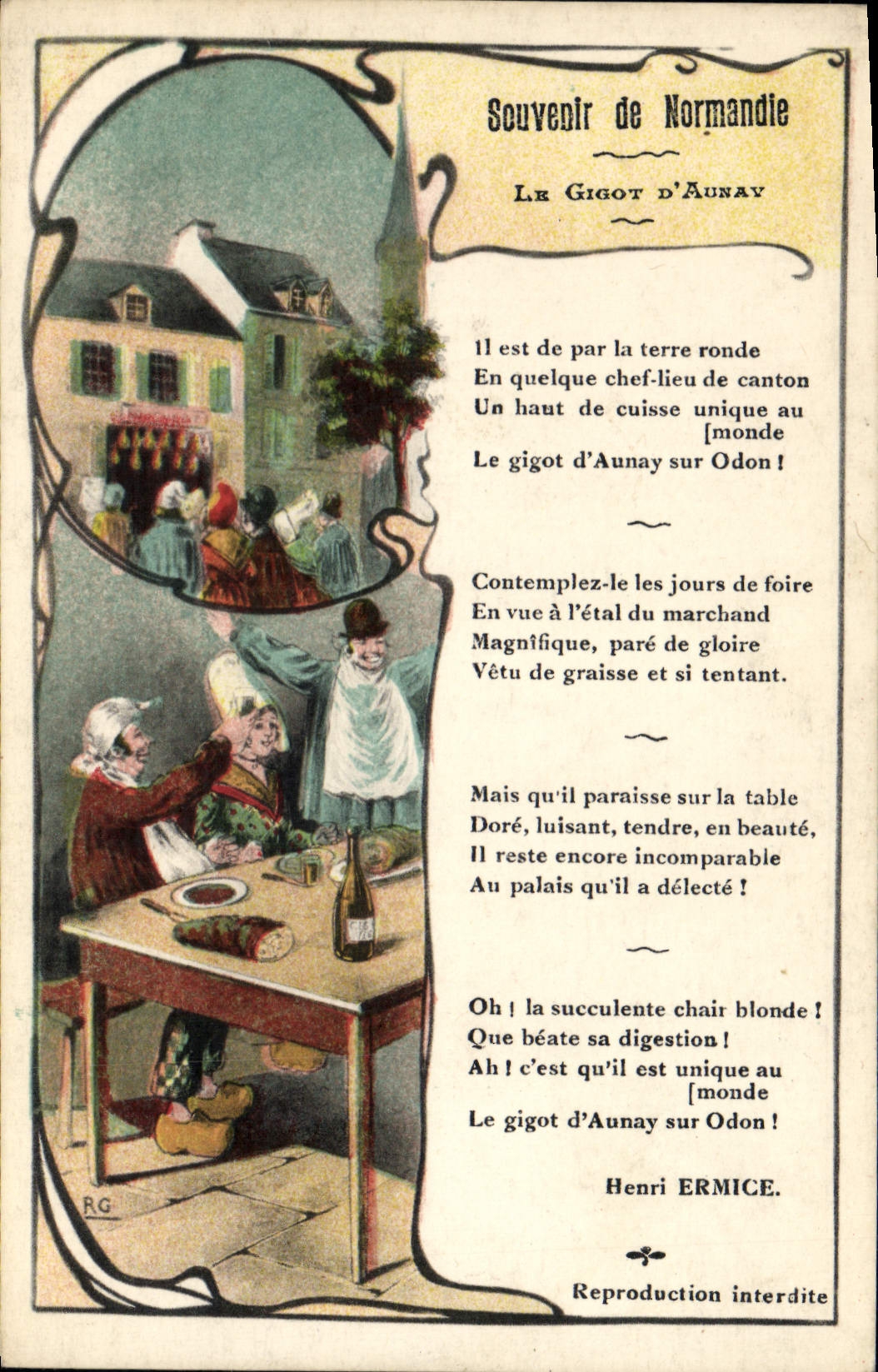 Folklore de Normandía de la POSTAL de la VENDIMIA la pierna de Aunay