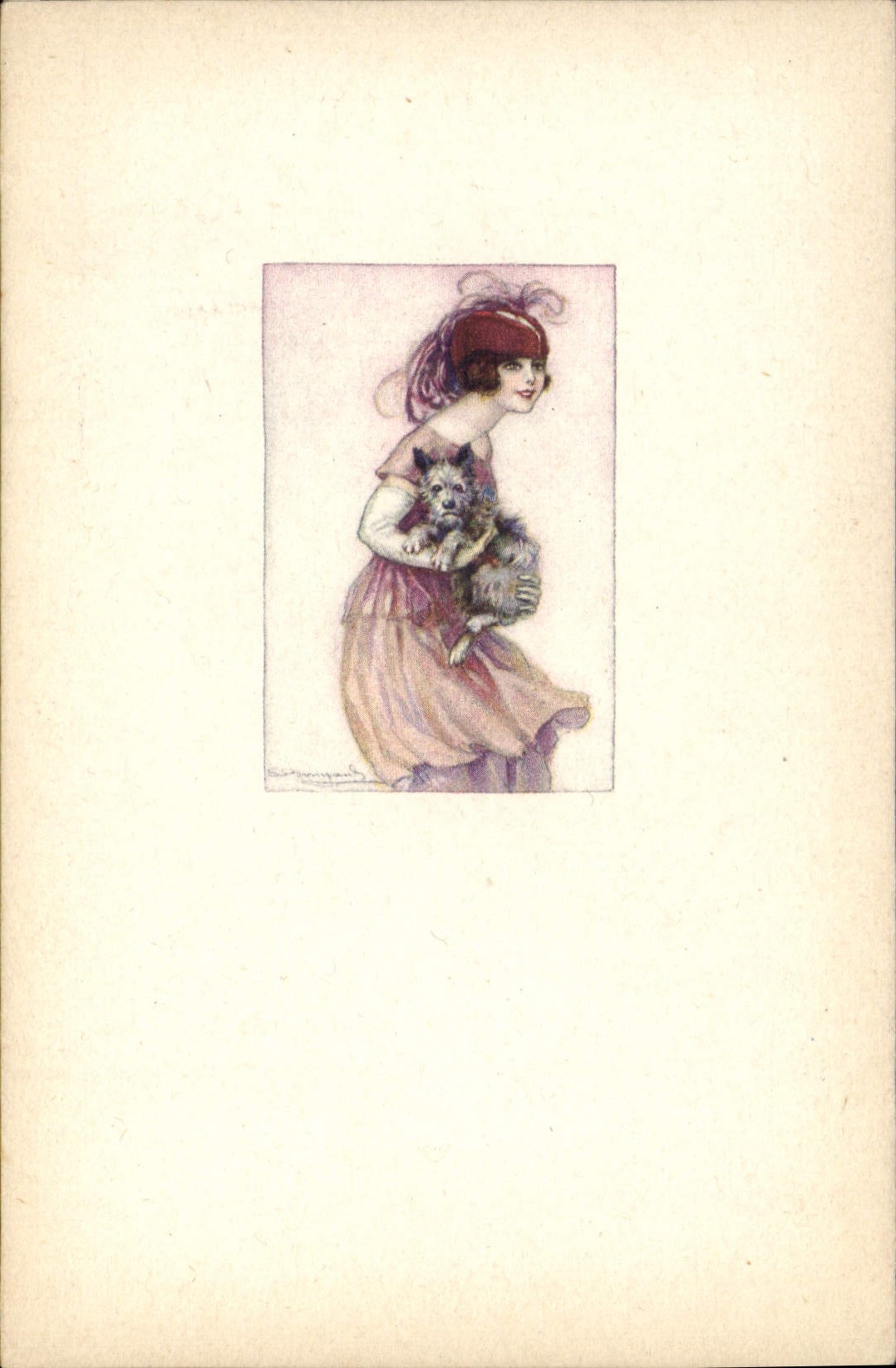 VINTAGE POSTCARD Fantasy Illustrator Bompard Woman Dog