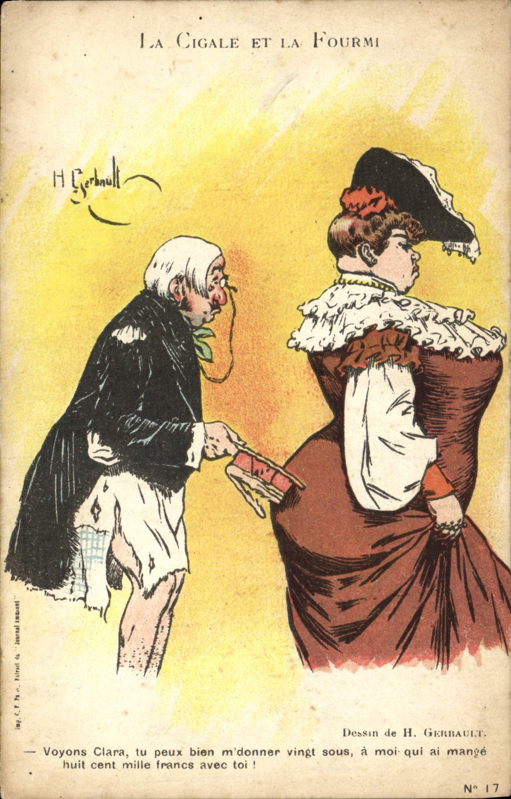 VINTAGE POSTCARD Fantasy Gerbault Illustrator the cicada and the ant