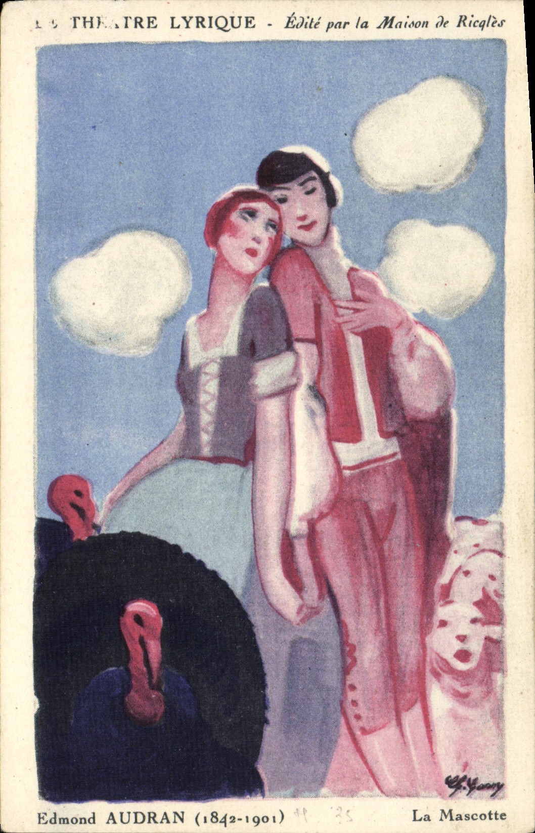 VINTAGE POSTCARD Fantasy Illustrator Edmond Audran Opera house the mascot