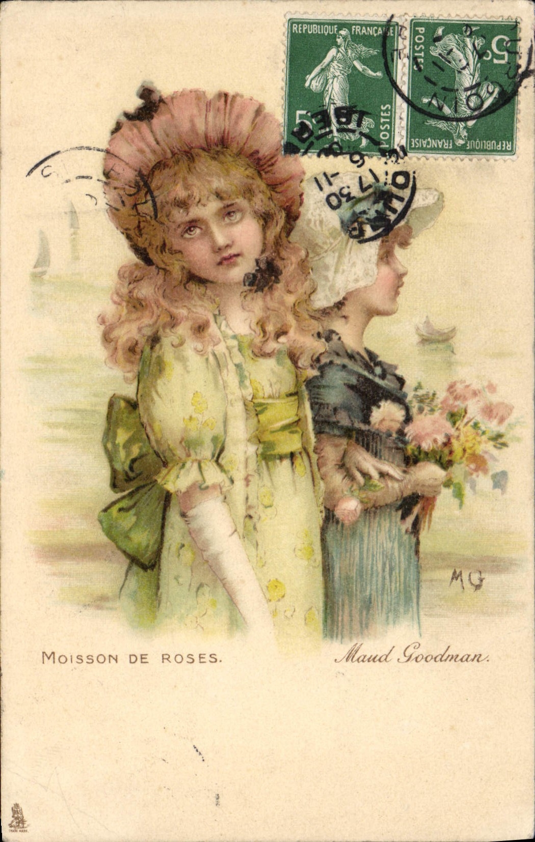VINTAGE POSTCARD Fantasy Illustrator Harvest of pinks Maud Goodman