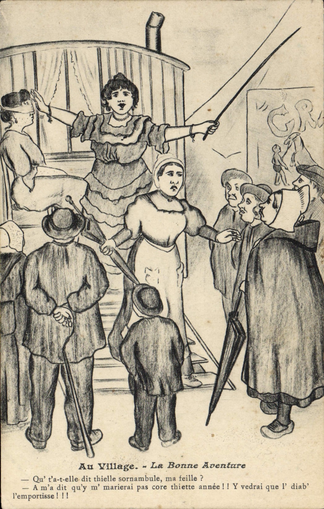 VINTAGE POSTCARD Cartomancy Clairvoyance Folklore At the village the good adventure