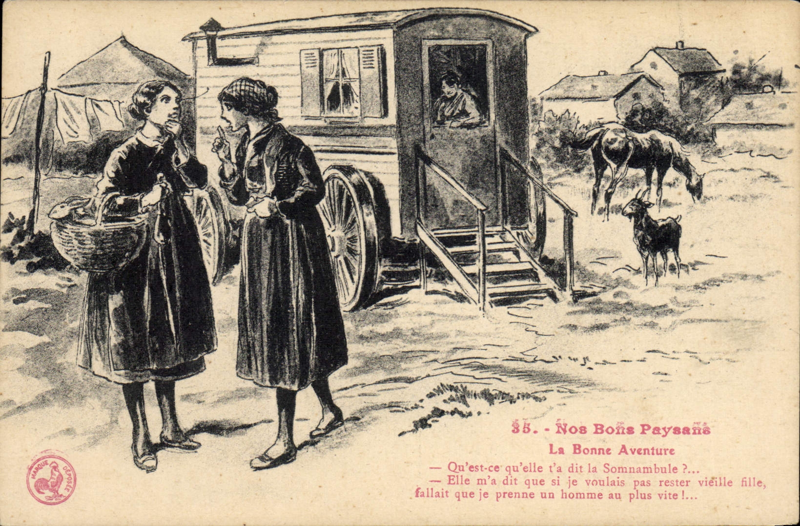 VINTAGE POSTCARD Cartomancy Clairvoyance Folklore Our Good peasants the good adventure