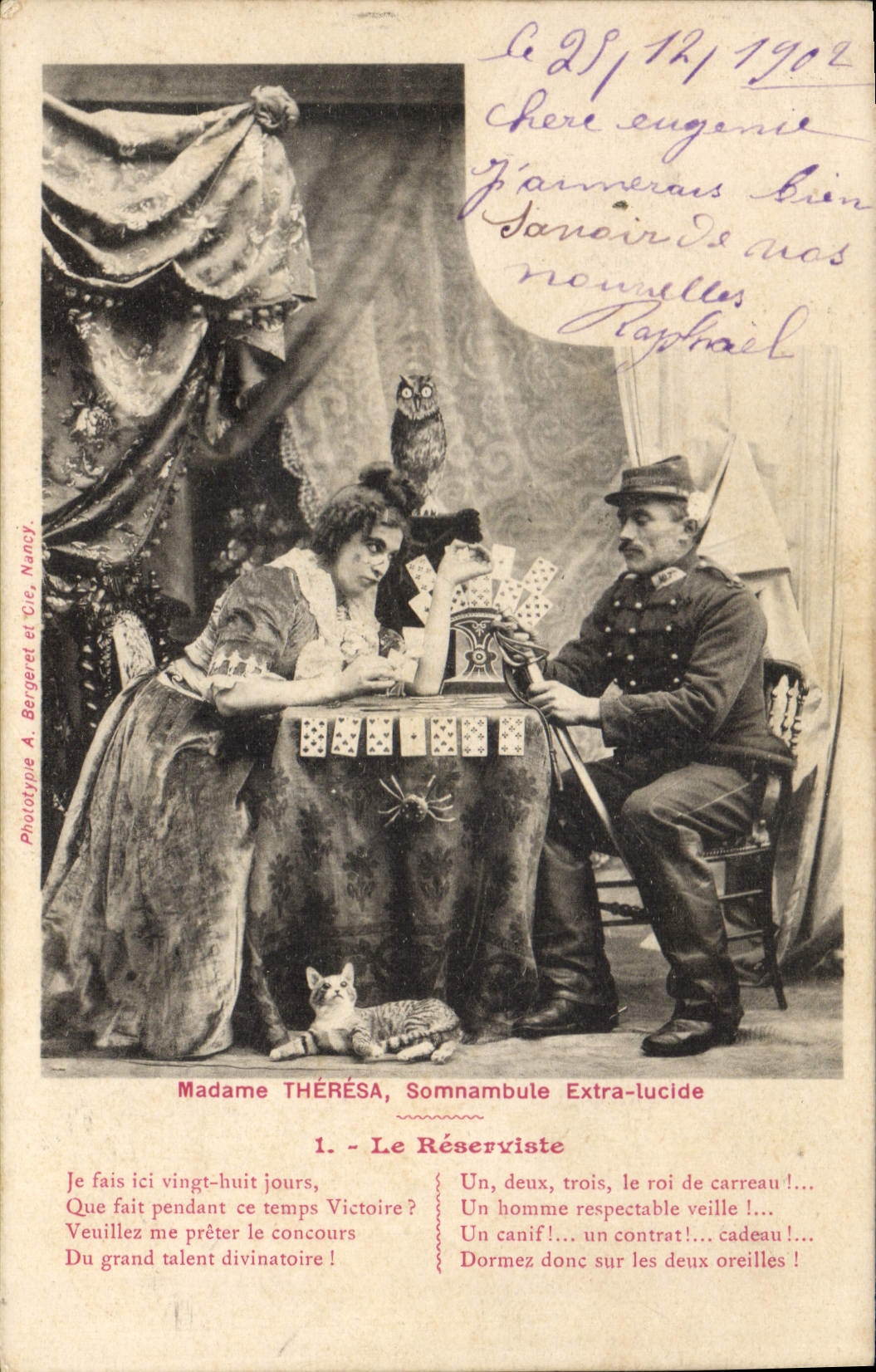 VINTAGE POSTCARD Cartomancy Clairvoyance Folklore Mrs Theresa sleepwalker the extra lucid reservist