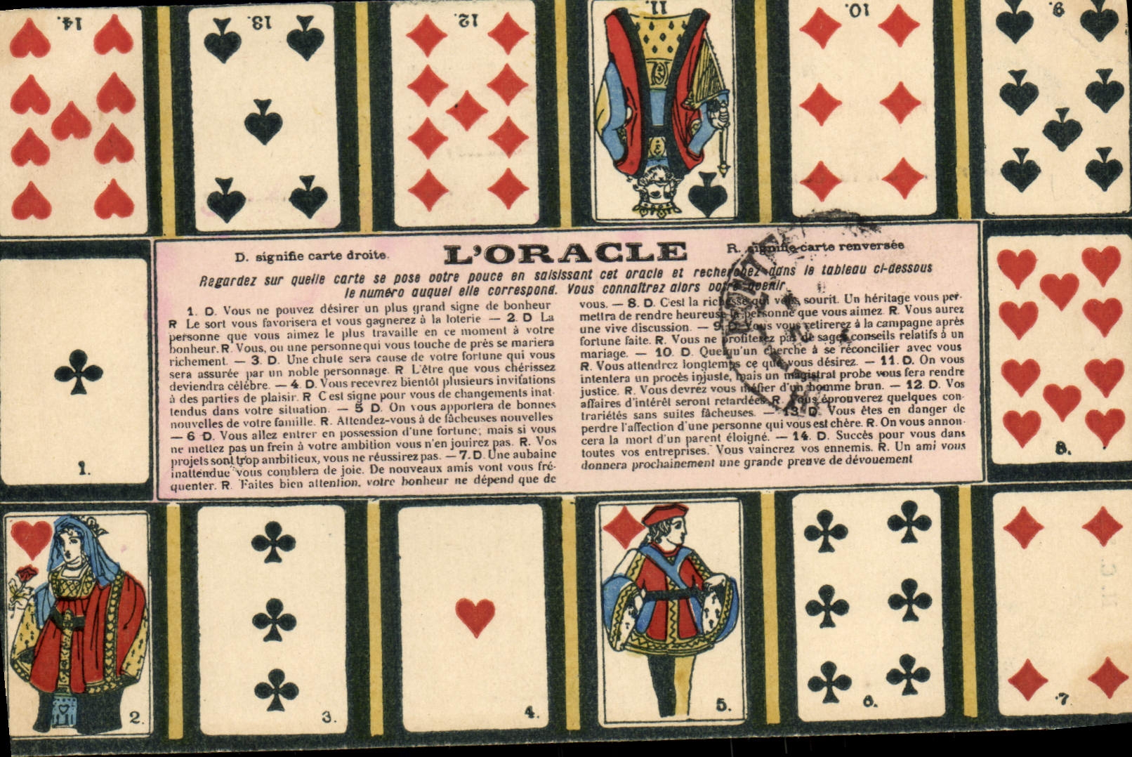 VINTAGE POSTCARD Cartomancie Clairvoyance Folklore Charts has to play