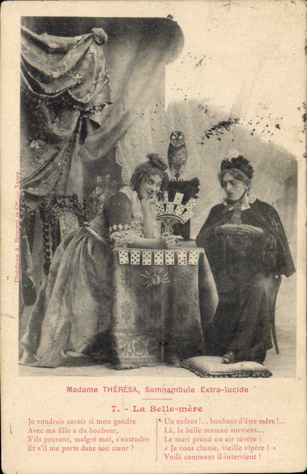 VINTAGE POSTCARD Cartomancy Clairvoyance Folklore Mrs Theresa sleepwalker the extra lucid beautiful mother