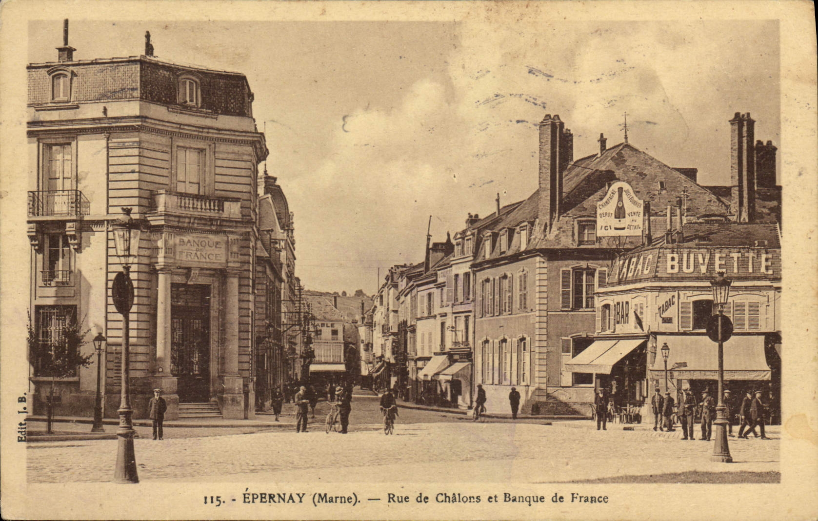 VINTAGE POSTCARD Bank Epernay Street of Trawl-nets and Banque de France