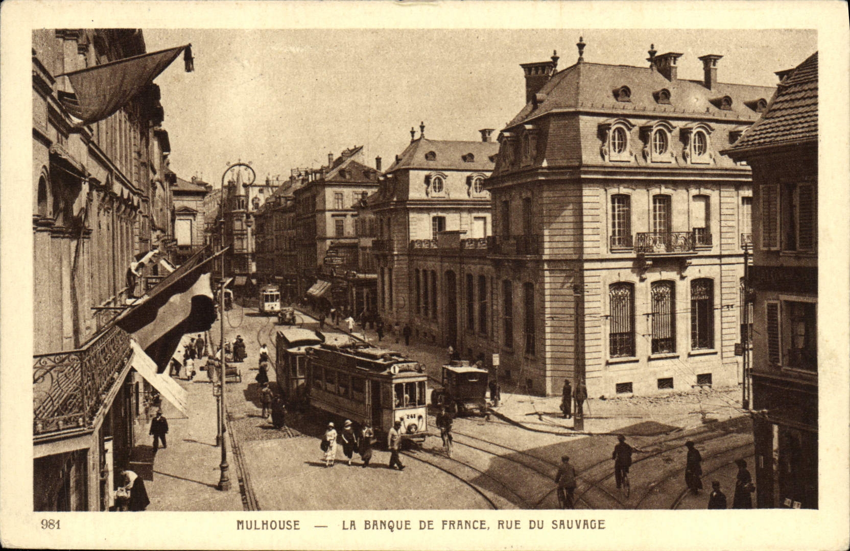 VINTAGE POSTCARD Banque de France Street of the Savage Mulhouse Tram