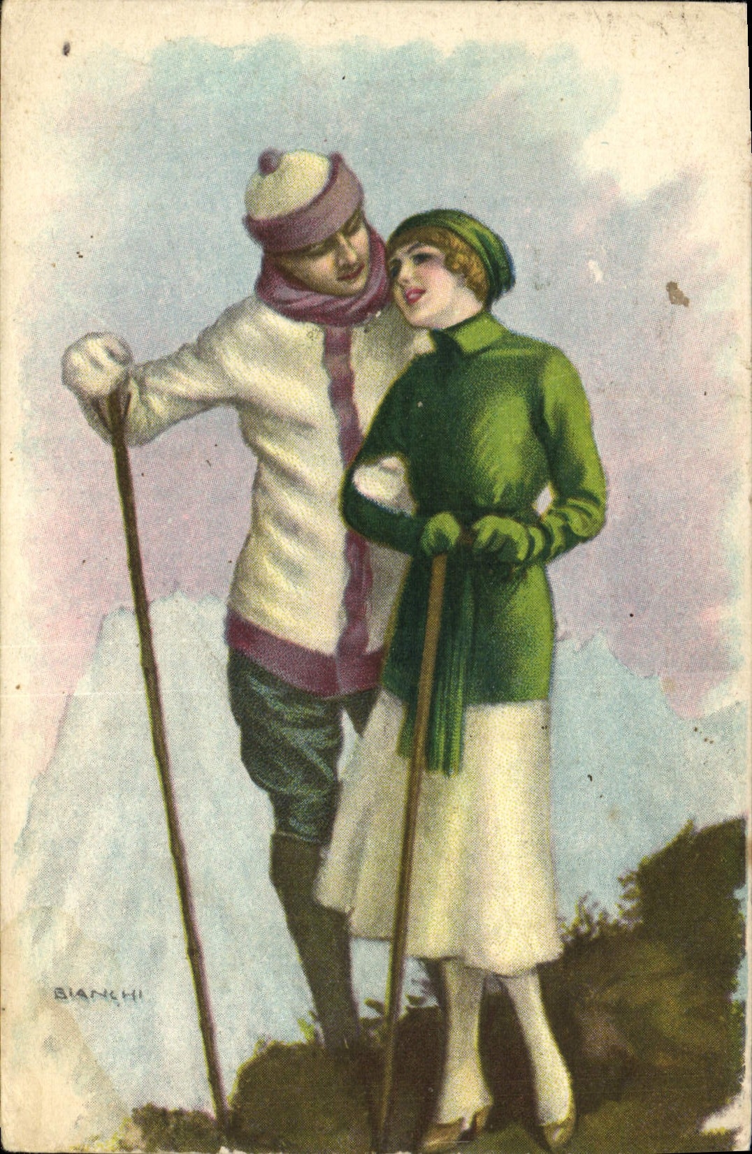 VINTAGE POSTCARD Fantasy Illustrator Bianchi Woman Alpinism