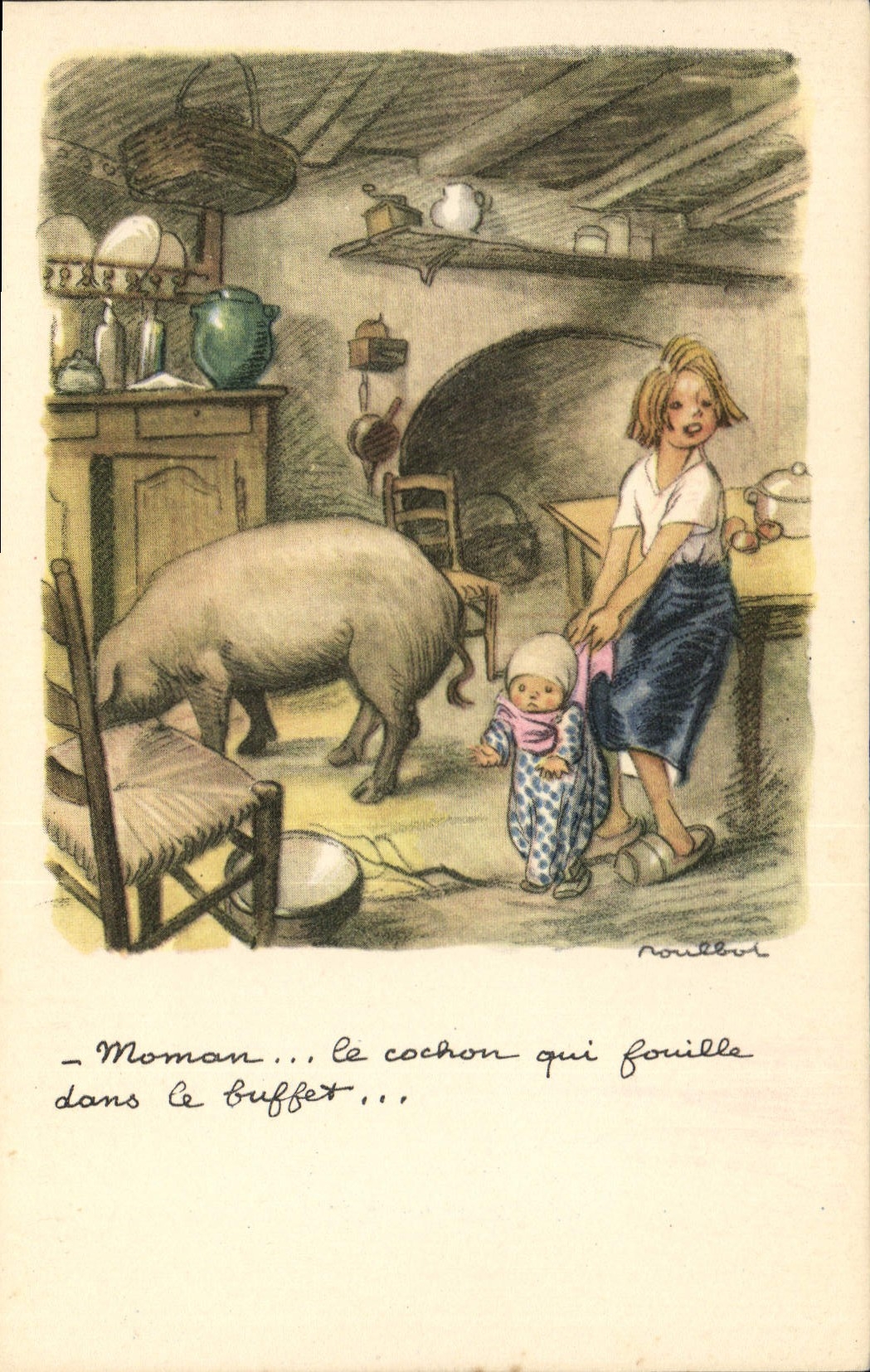 CPA Fantaisie Illustrateur Poulbot Cochon Porc