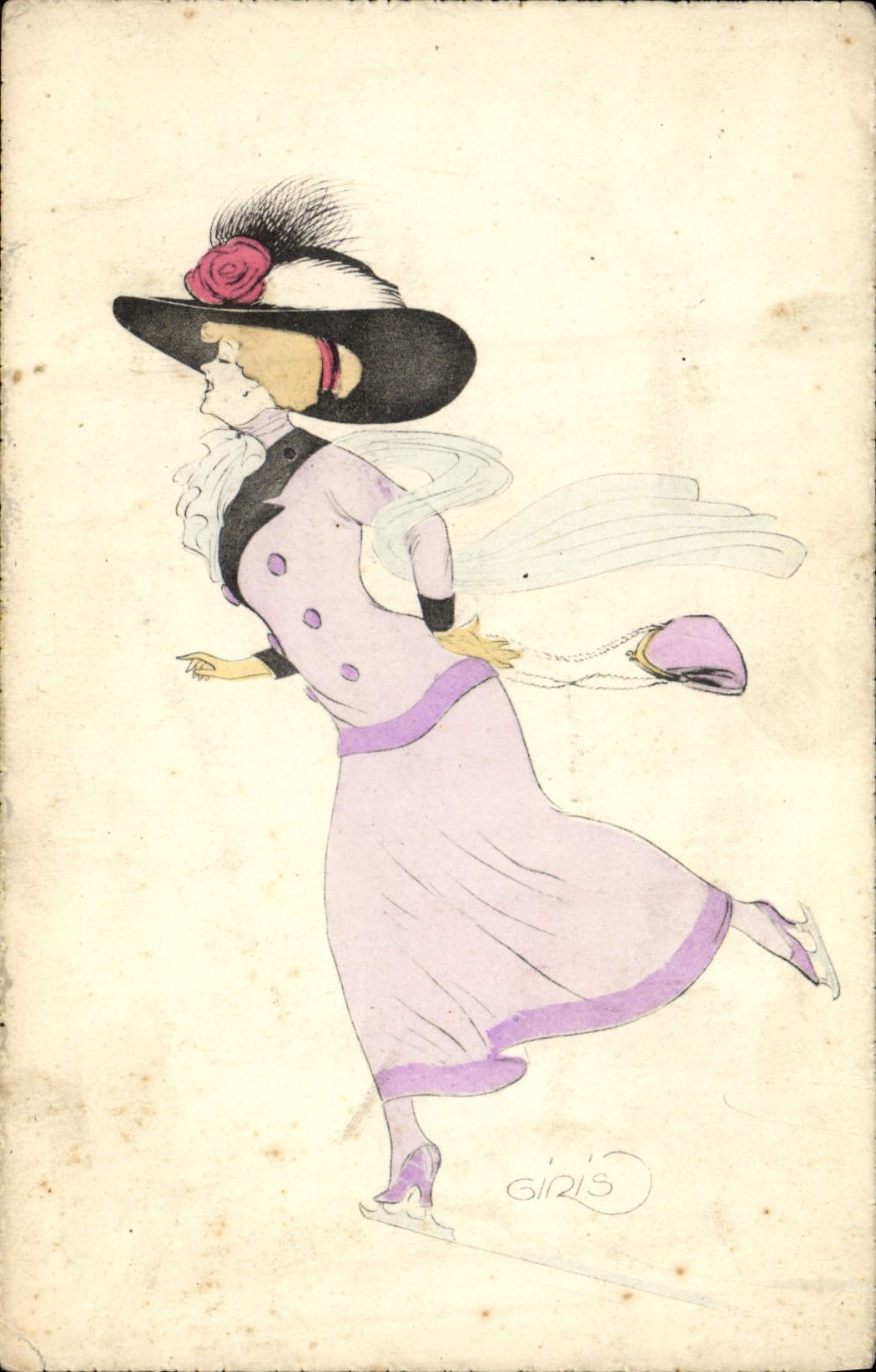 VINTAGE POSTCARD Fantaisie Illustrator Women Iceskates