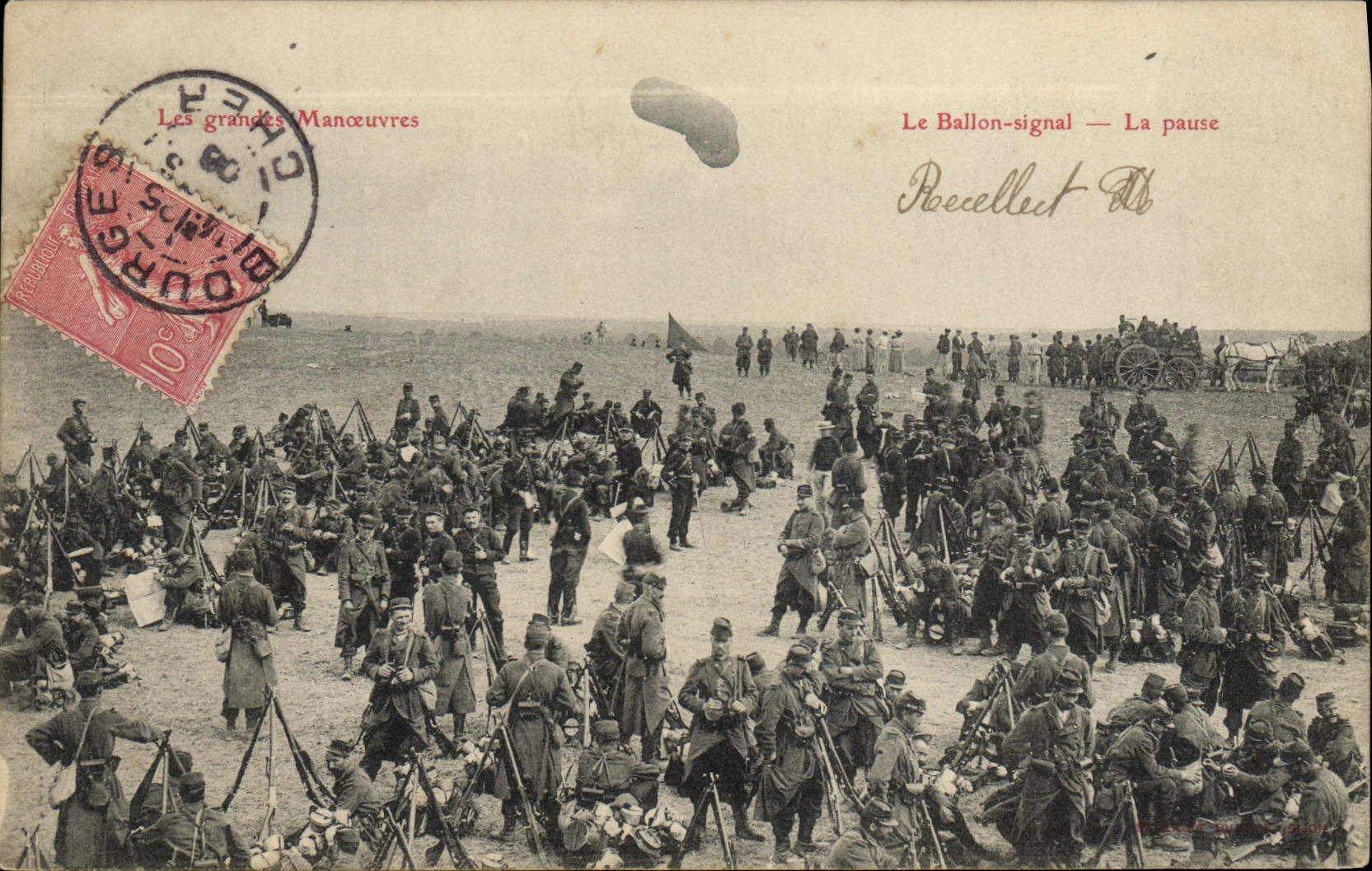 POSTAL Militaria de la VENDIMIA la señal del globo la pausa