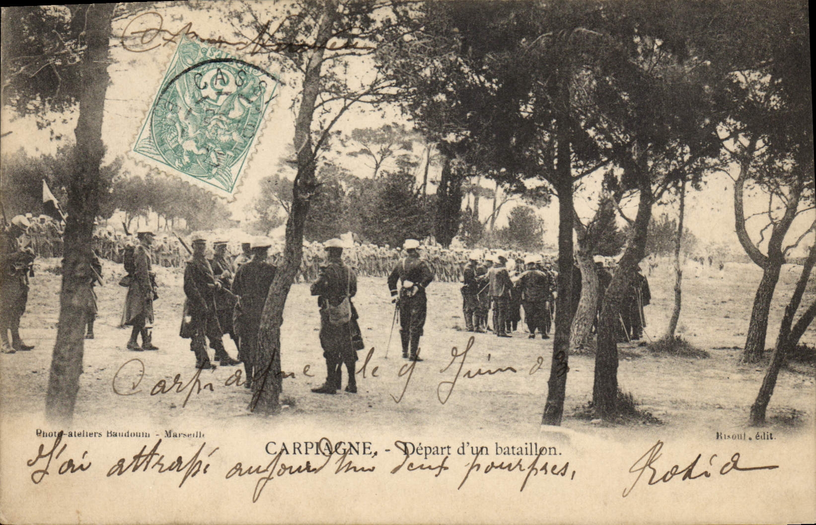 CPA Militaria Carpiagne Depart d'un bataillon 