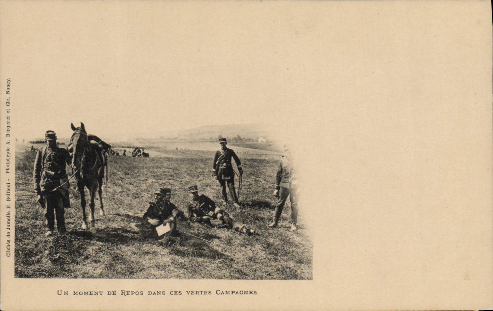 VINTAGE POSTCARD Militaria a moment of rest in these green campaigns