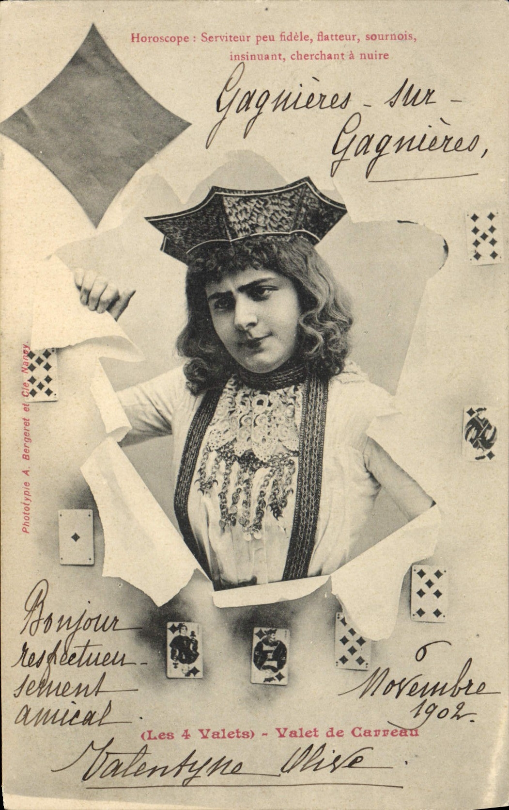 VINTAGE POSTCARD Horoscope the 4 servants Knave of diamonds