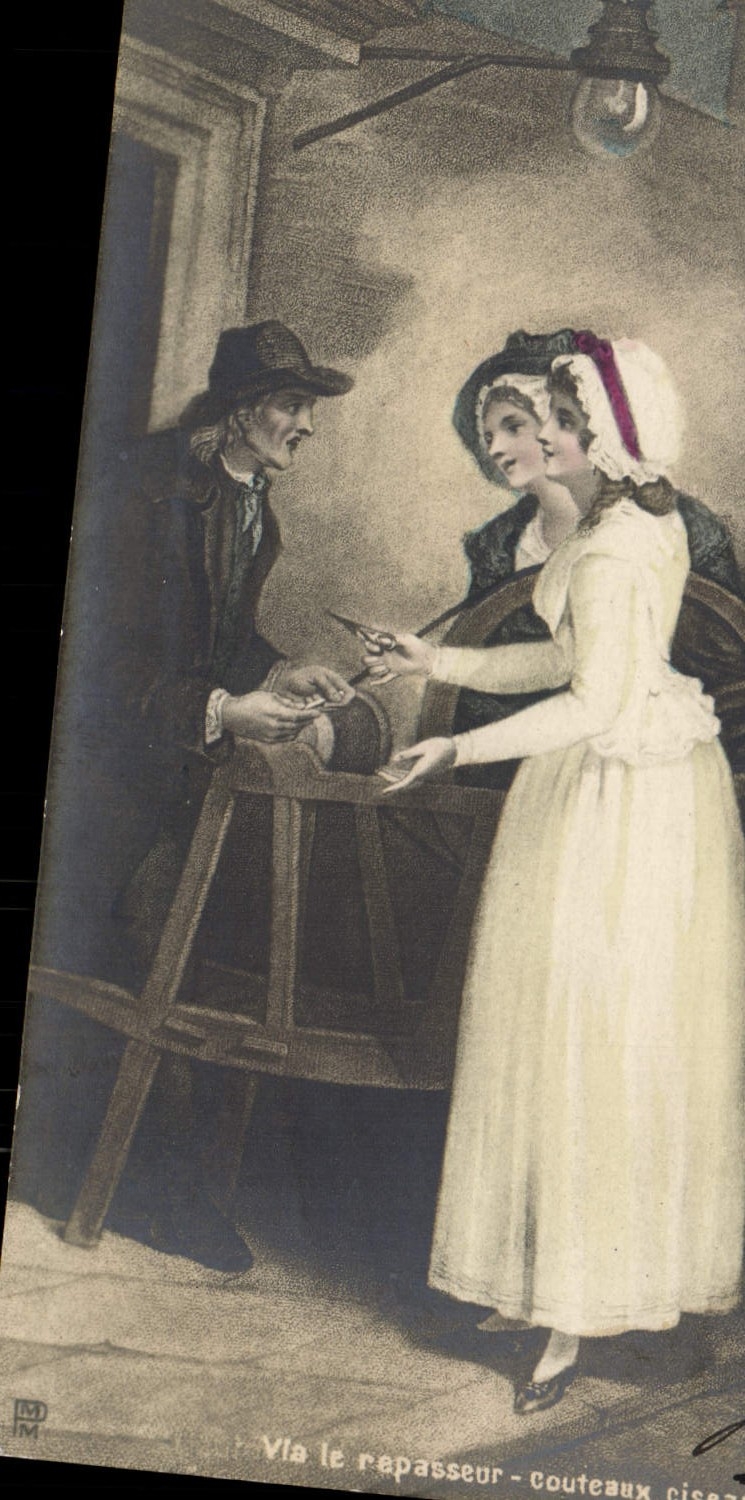VINTAGE POSTCARD Via the finisher Couteaux Scissors has to pass by again