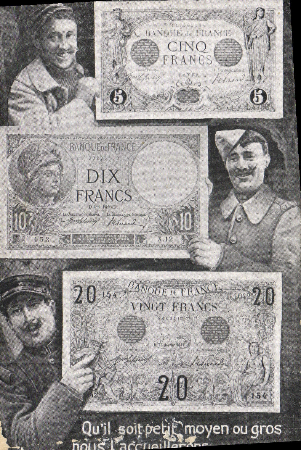 VINTAGE POSTCARD Tickets 5 Francs 10 Francs 20 Francs