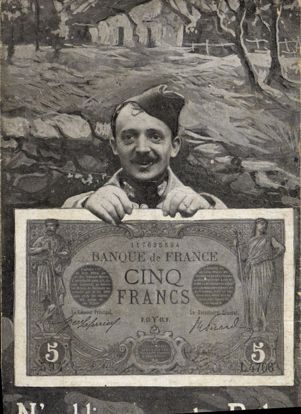 VINTAGE POSTCARD Ticket 5 Francs Polu Militaria