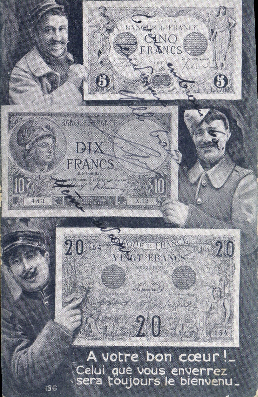 CPA Billets Cinq Francs Dix Francs Vingt Francs 