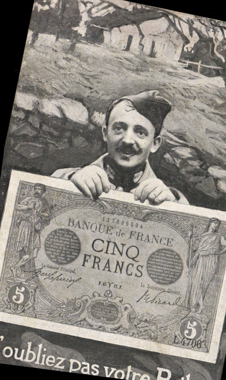 VINTAGE POSTCARD Ticket Five Francs