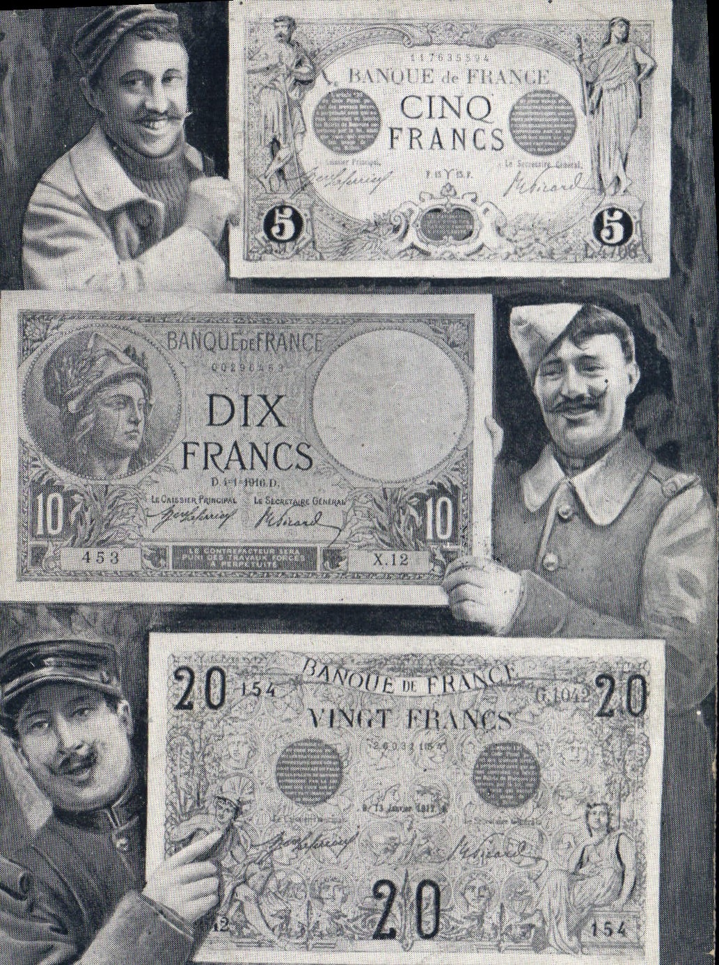 VINTAGE POSTCARD Tickets 5 10 and 20 Francs