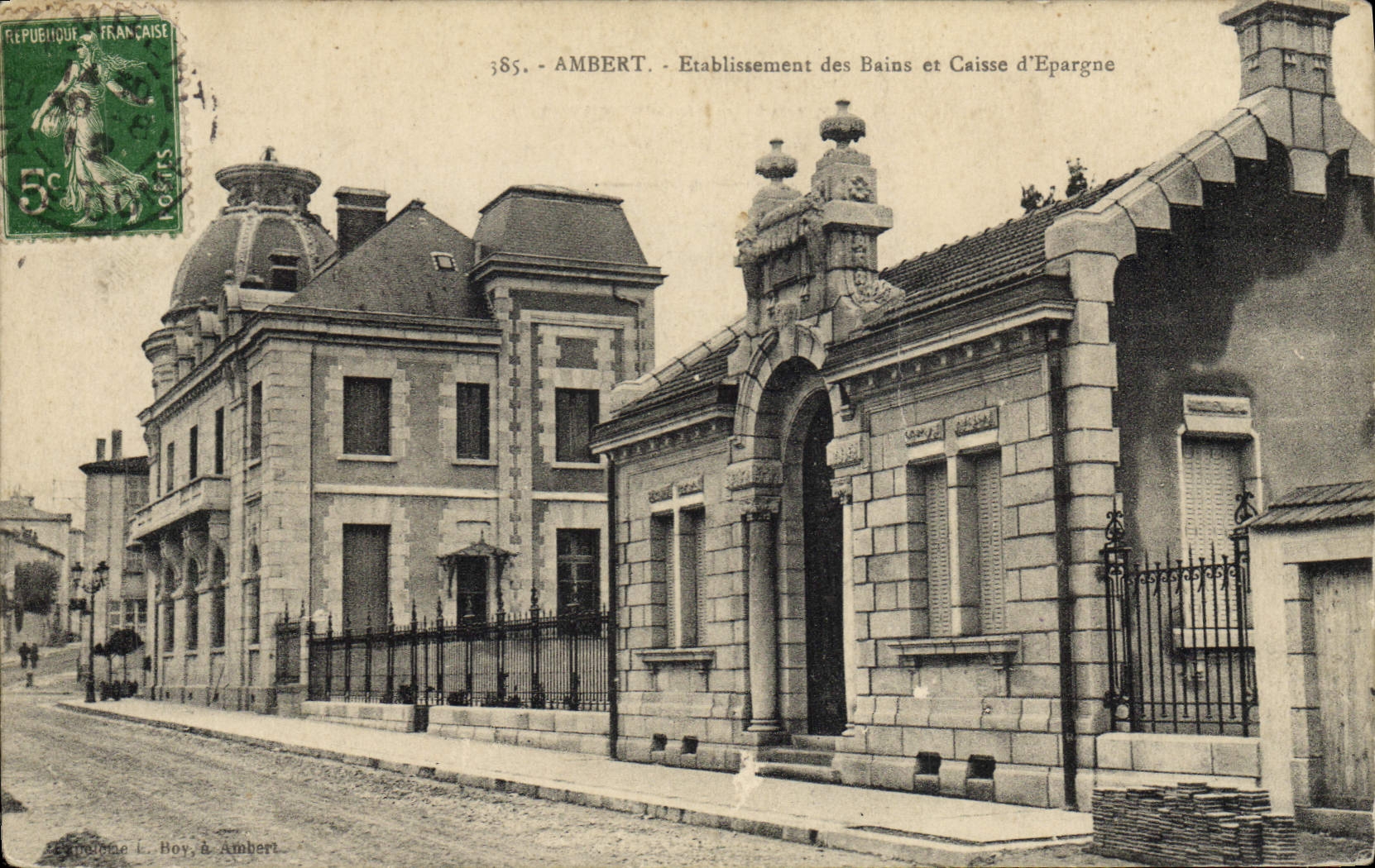 VINTAGE POSTCARD Bank Ambert Establishment of the Baths and Savings bank