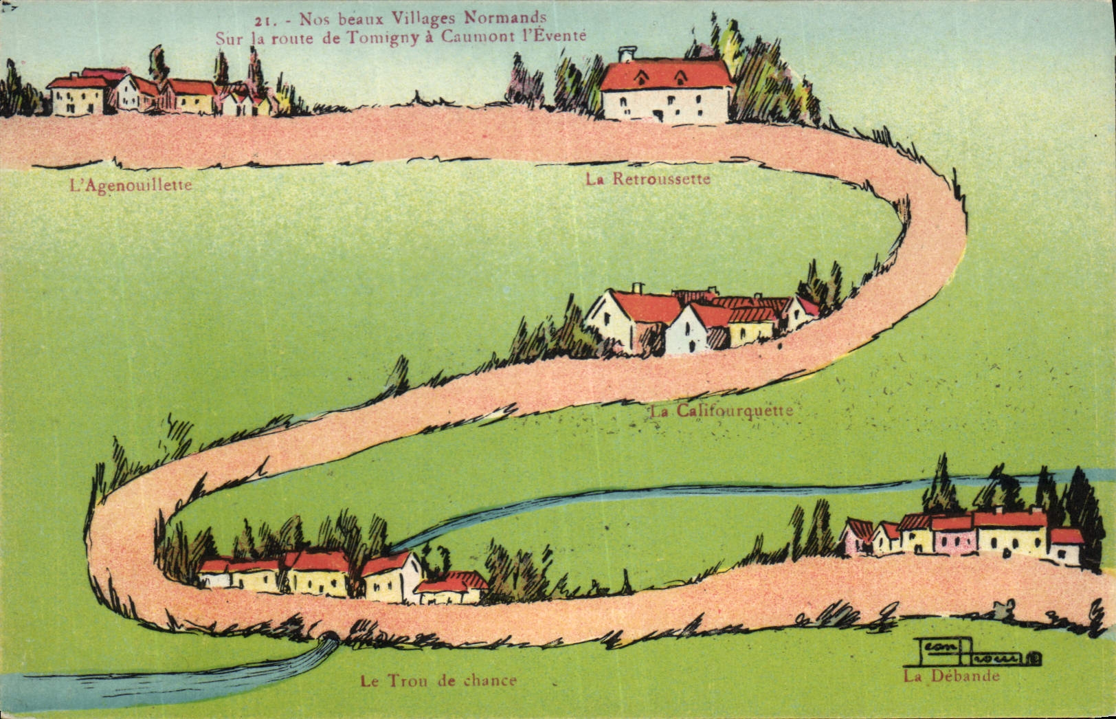 La POSTAL de la VENDIMIA que nuestras aldeas normandas hermosas en el camino de Tomigny tienen Caumont lo ventila