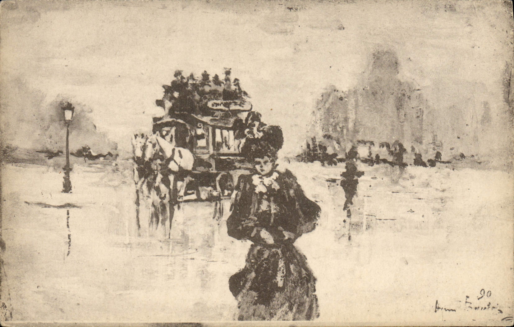 VINTAGE POSTCARD Fantaisie Illustrator Henri Woman Pare Paris Attelage