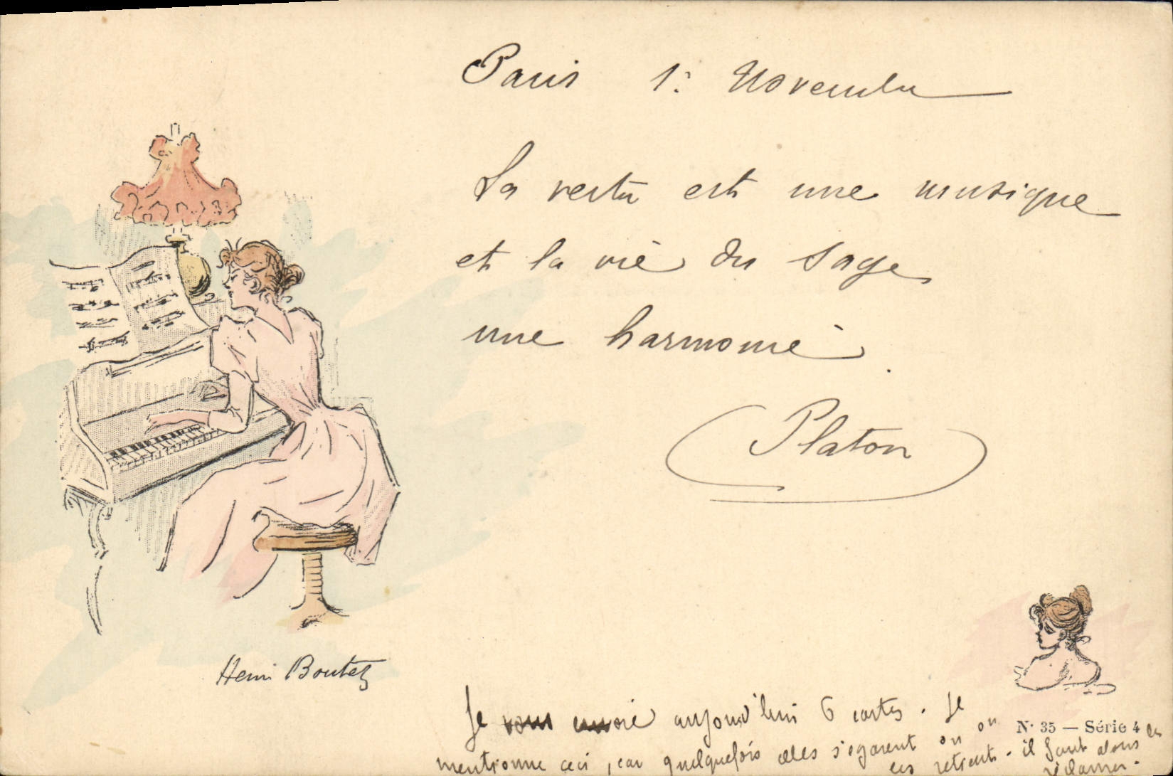 VINTAGE POSTCARD Fantaisie Illustrator Henri Woman Pare Piano