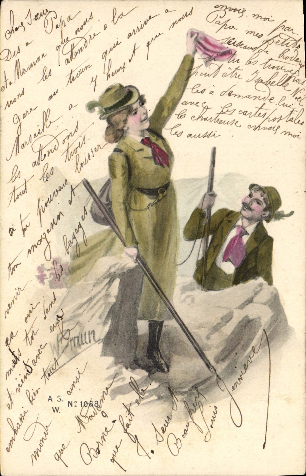 VINTAGE POSTCARD Fantaisie Illustrator Braur Woman Drives out Hunter