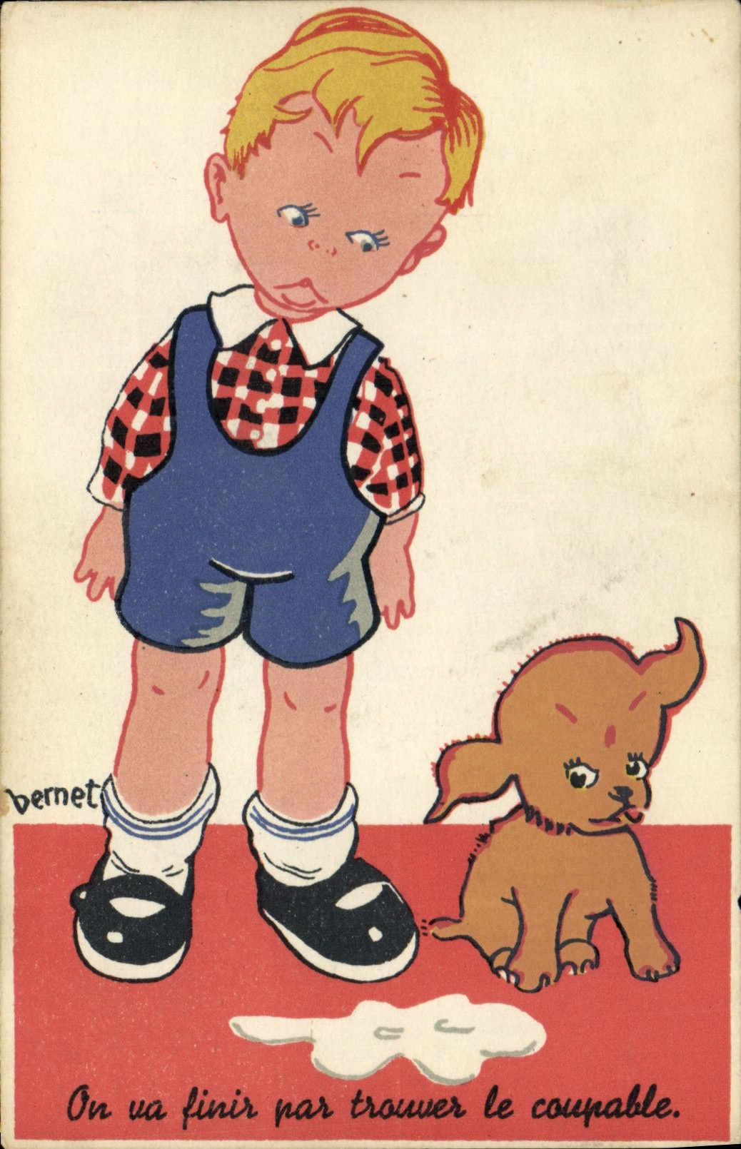 VINTAGE POSTCARD Fantasy Illustrator Child Bernet Dog