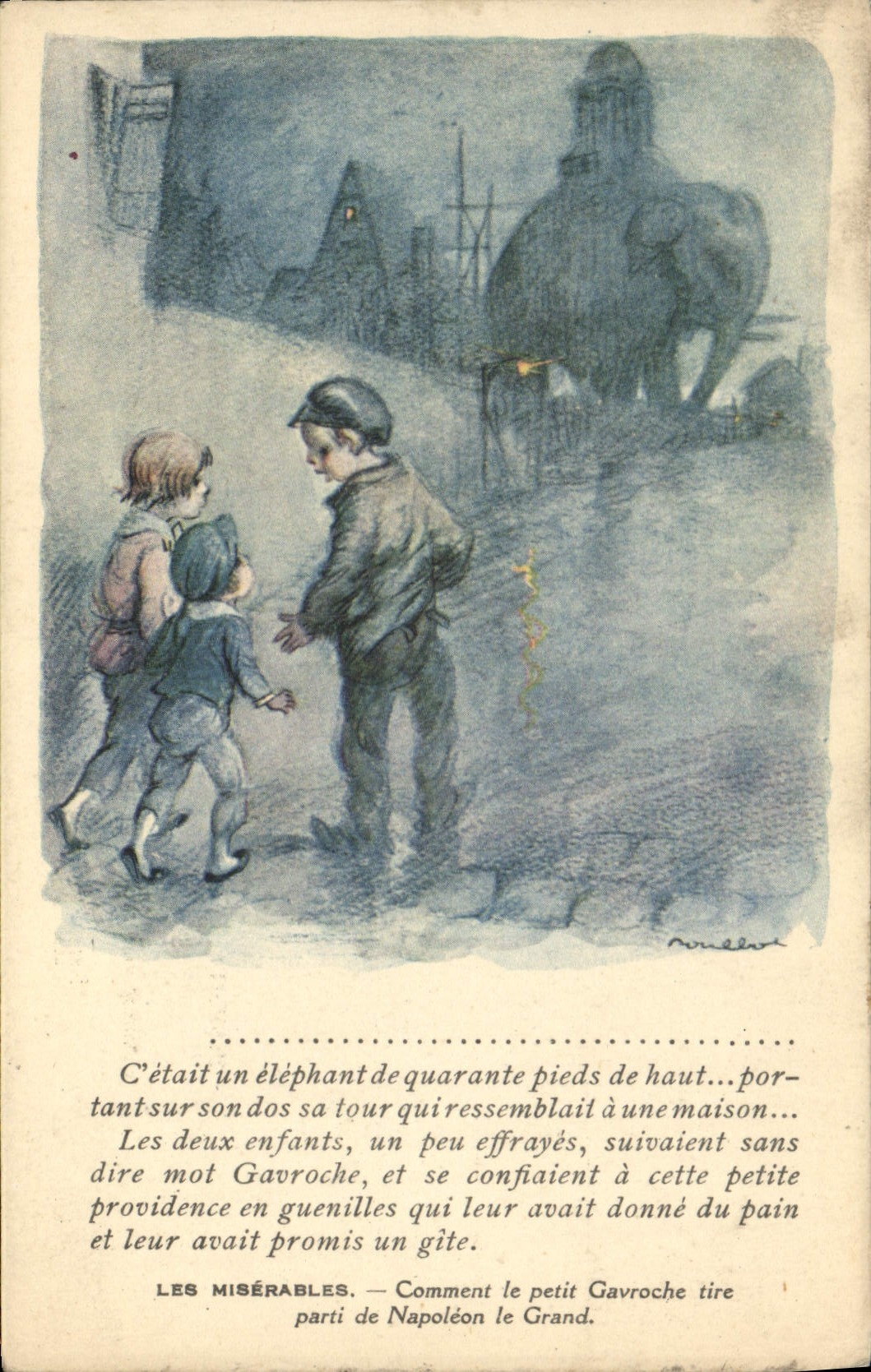 CPA Fantaisie Illustrateur Poulbot Victor Hugo Les Miserables Napoleon Gavroche Elephant