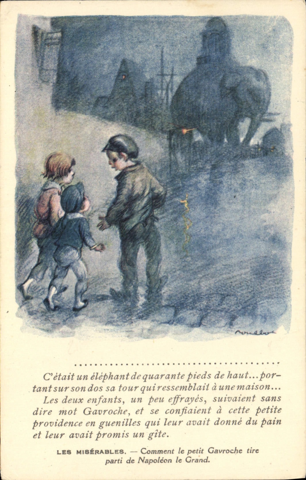 CPA Fantaisie Illustrateur Poulbot Victor Hugo Les Miserables Napoleon Gavroche Elephant