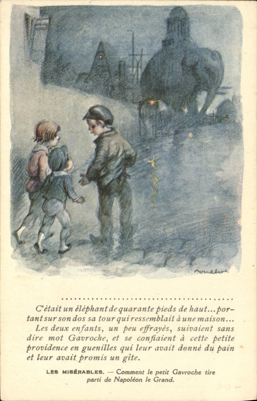 CPA Fantaisie Illustrateur Poulbot Victor Hugo Les Miserables Napoleon Gavroche elephant