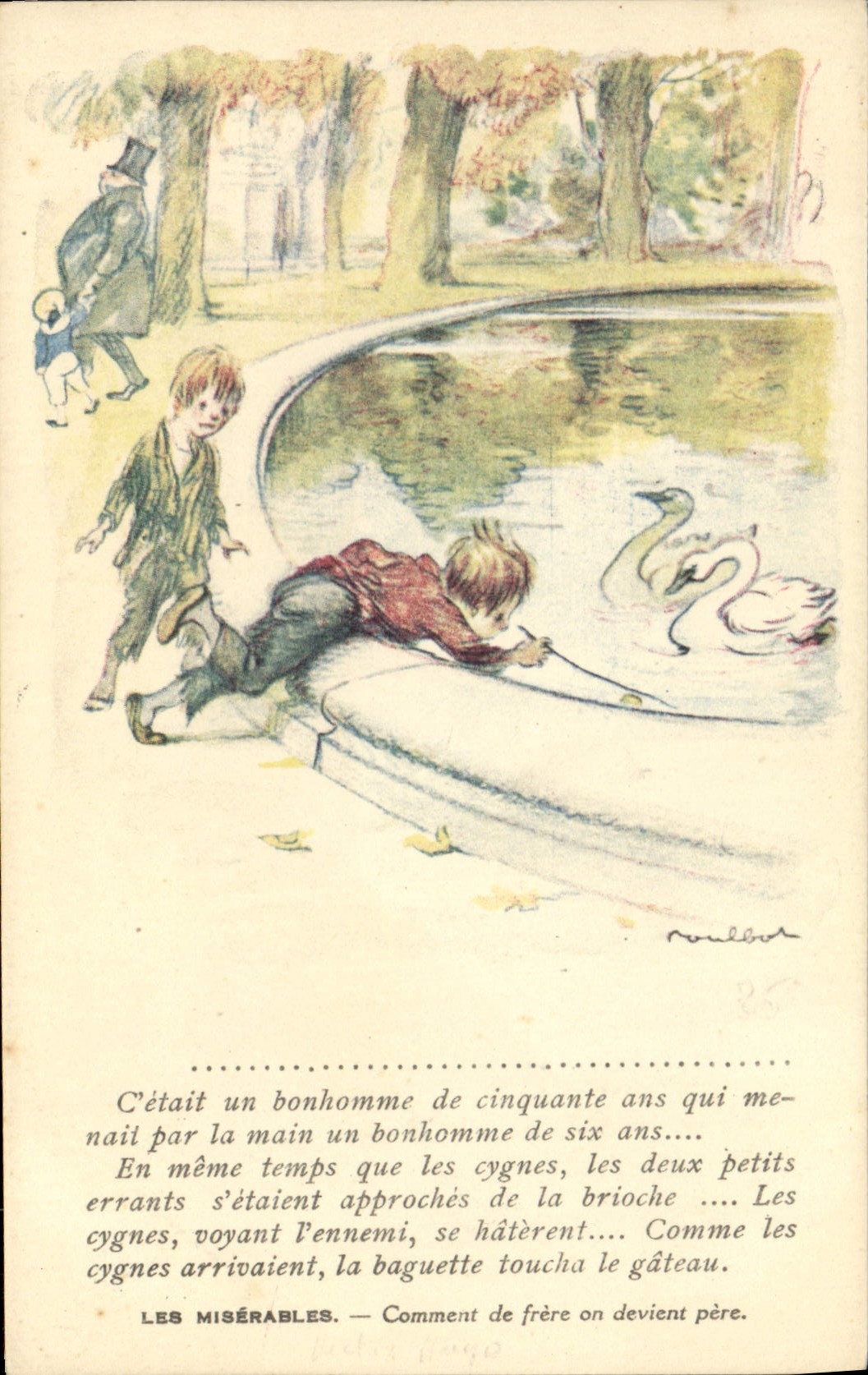 CPA Fantaisie Illustrateur Poulbot Victor Hugo Les Miserables Cygne