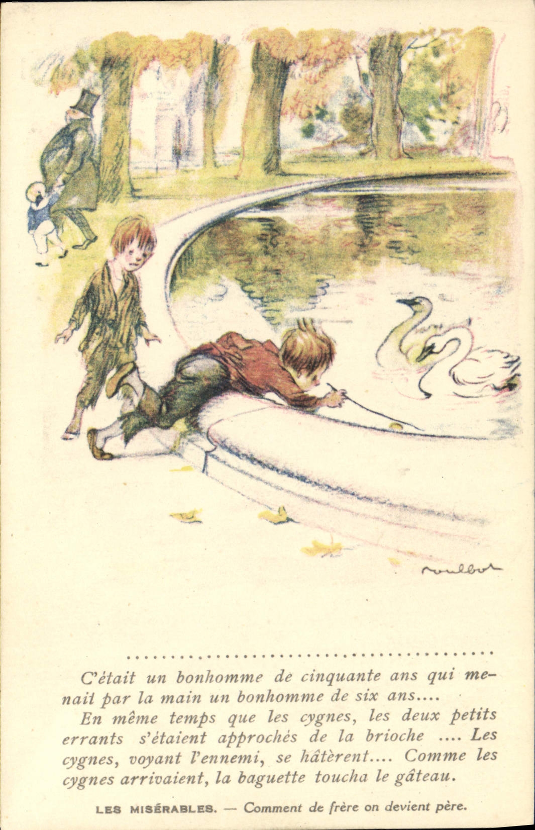 CPA Fantaisie Illustrateur Poulbot Victor Hugo Les Miserables Cygnes