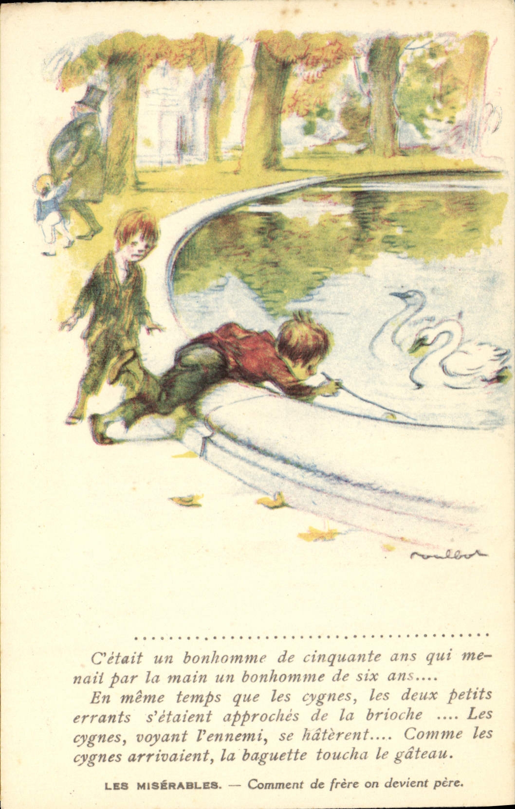 Ilustrador de Poulbot de la fantasía de la POSTAL de la VENDIMIA el cisne pobre de los wretches