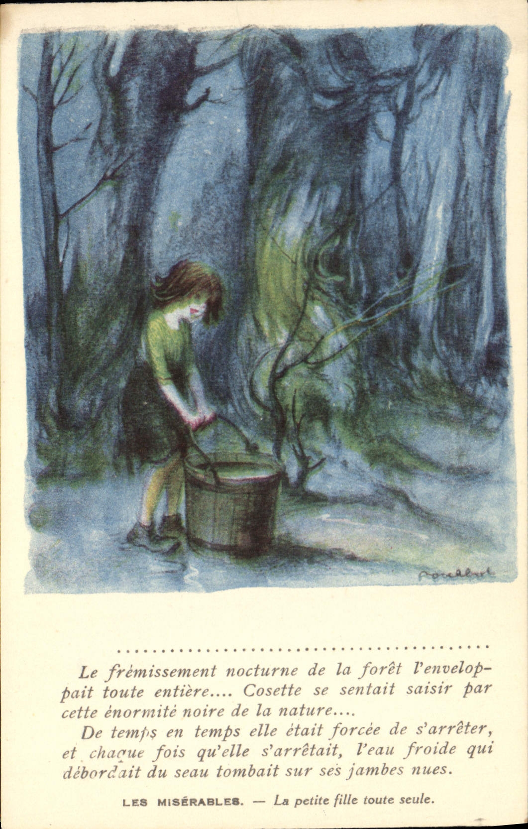 Wretches pobres del ilustrador de Poulbot de la fantasía de la POSTAL de la VENDIMIA la niña todo sola