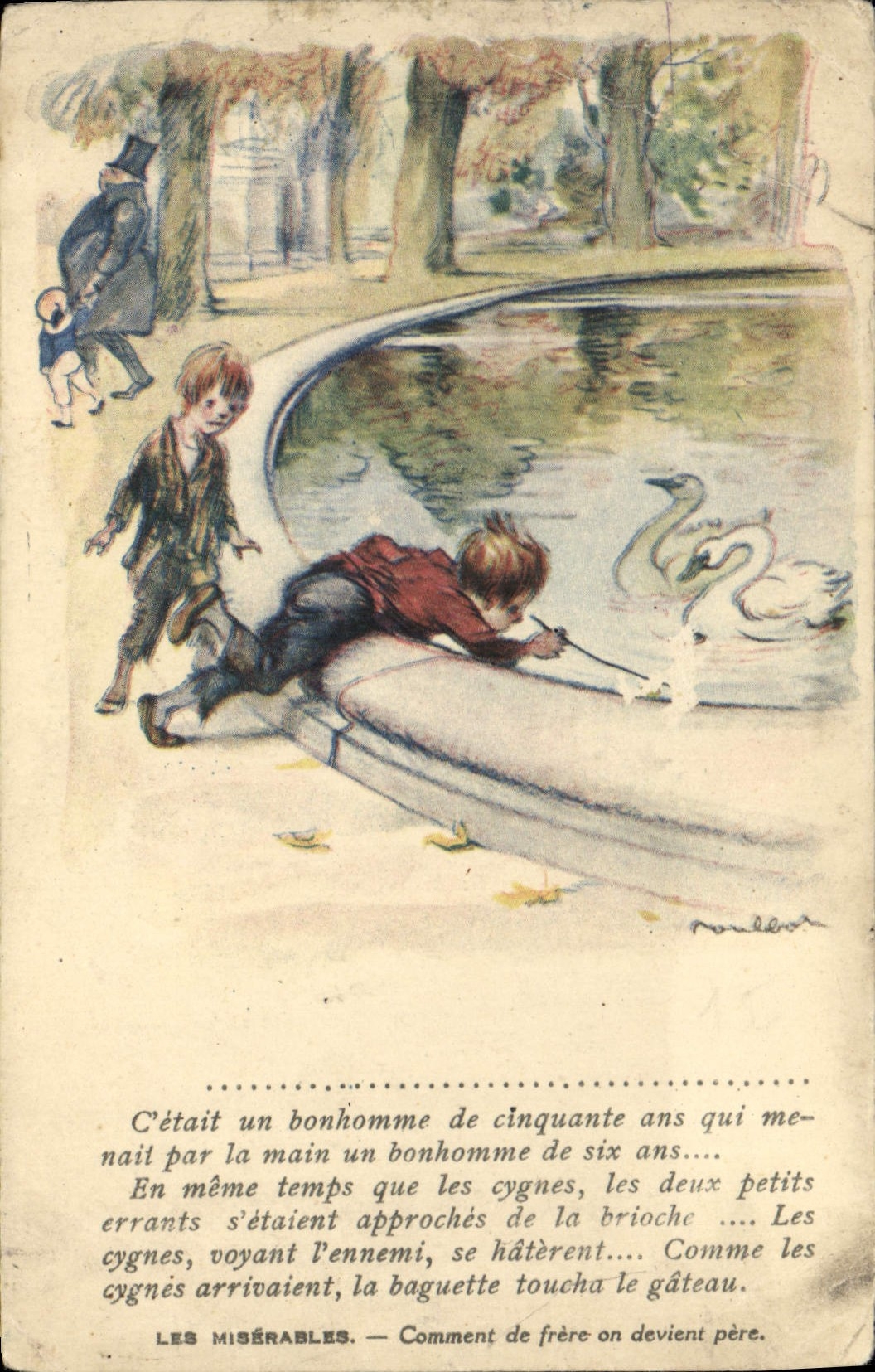 CPA Fantaisie Illustrateur Poulbot Victor Hugo Les Miserables Cygnes