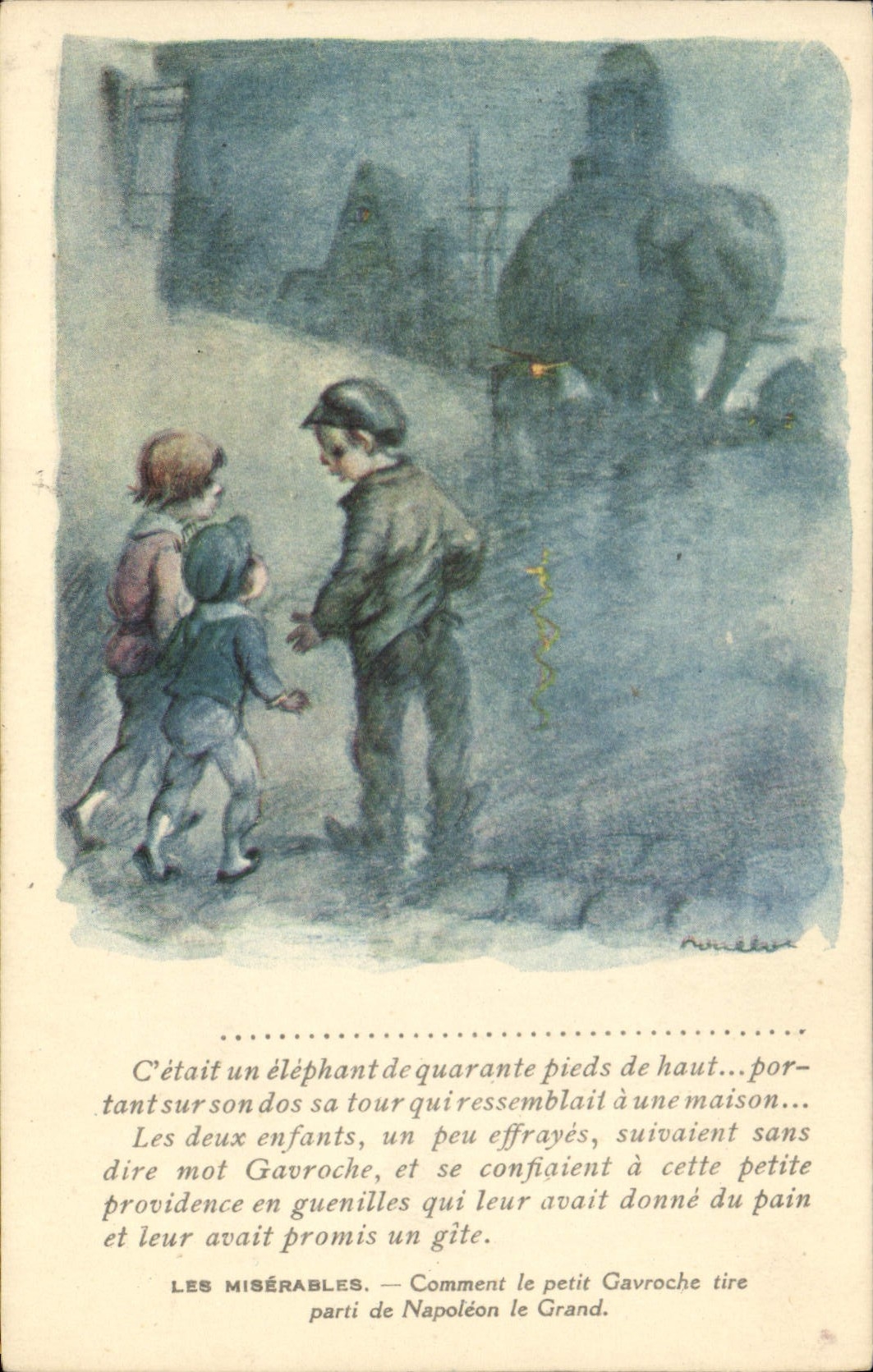 CPA Fantaisie Illustrateur Poulbot Victor Hugo Les Miserables Napoleon Gavroche Elephant