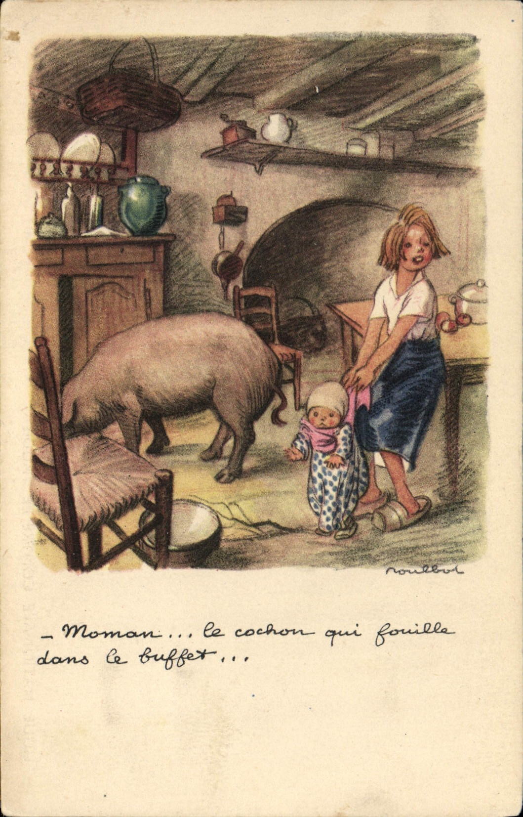 CPA Fantaisie Illustrateur Poulbot Cochon Porc
