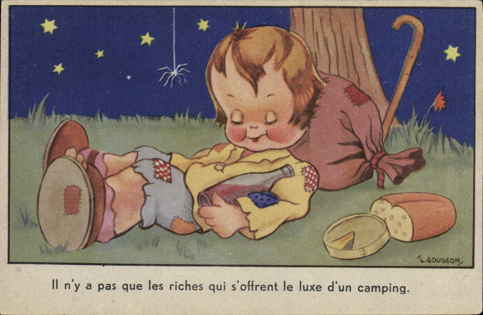 VINTAGE POSTCARD Fantasy Illustrator Child Bottle Alcohol