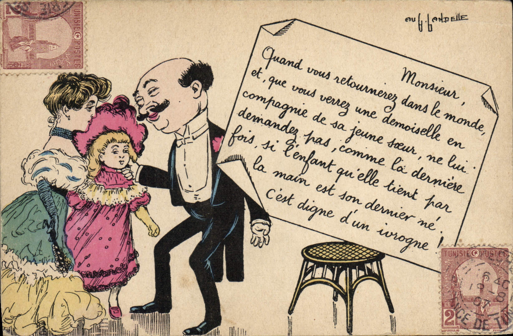 VINTAGE POSTCARD Fantasy Illustrator Woman Tunisia Child