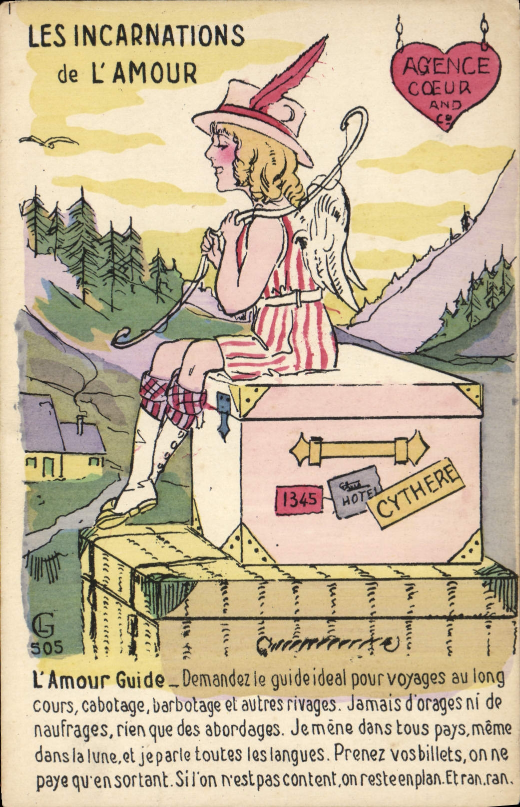 VINTAGE POSTCARD Fantaisie Illustrator the incarnations of the Ange love Arranges Heart