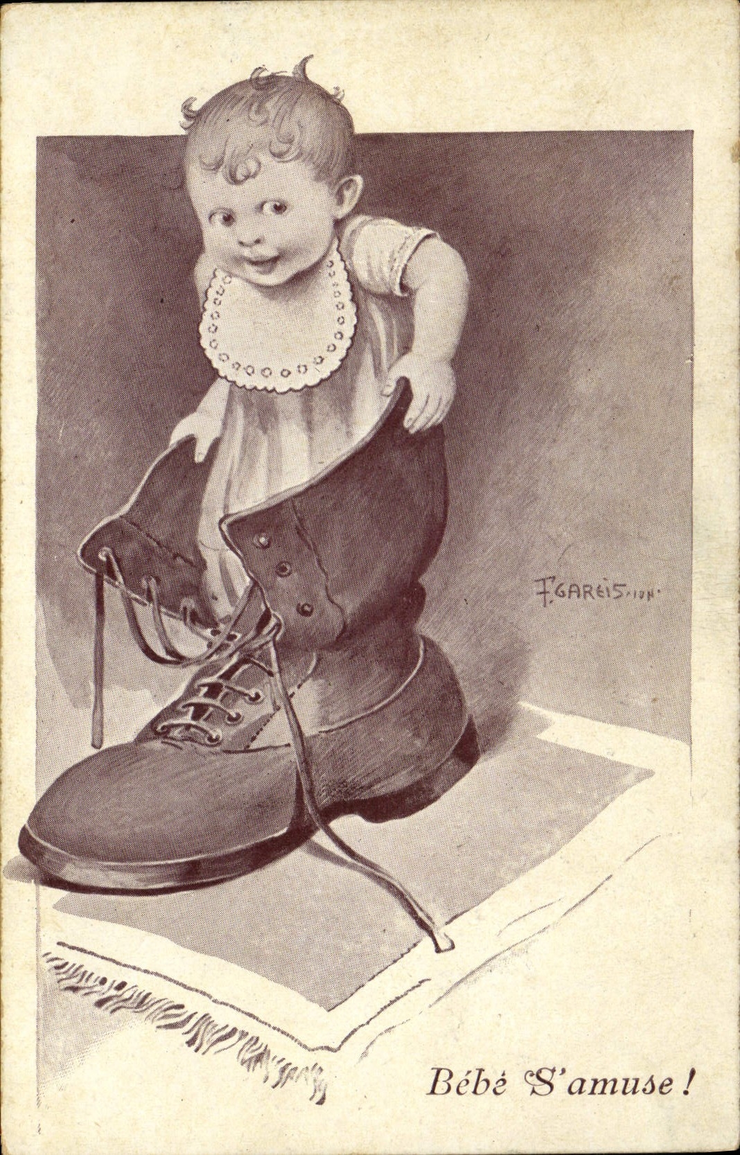 VINTAGE POSTCARD Fantaisie Illustrator Baby has fun