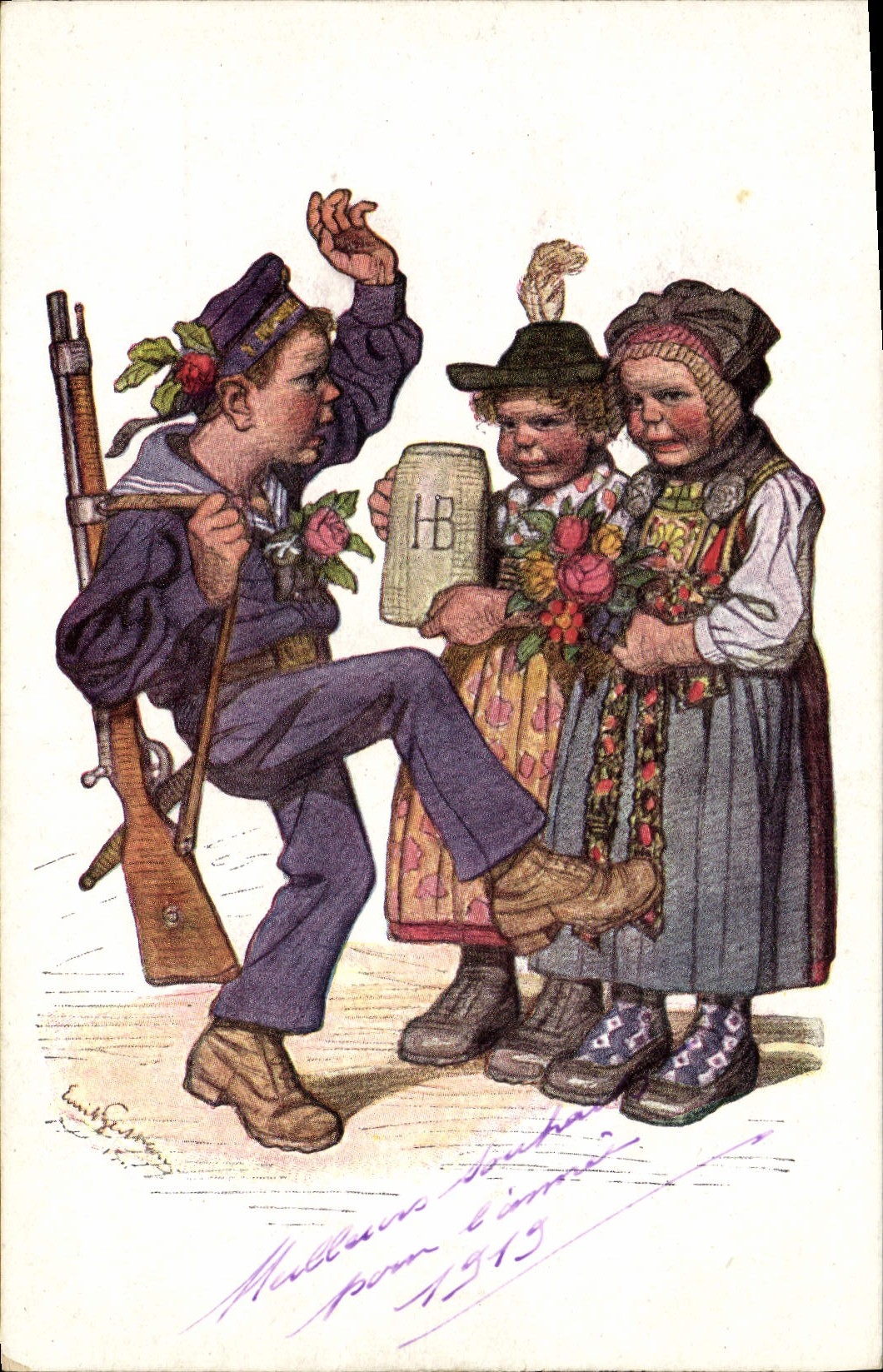 VINTAGE POSTCARD Fantasy Illustrator Children Militaria Soldier