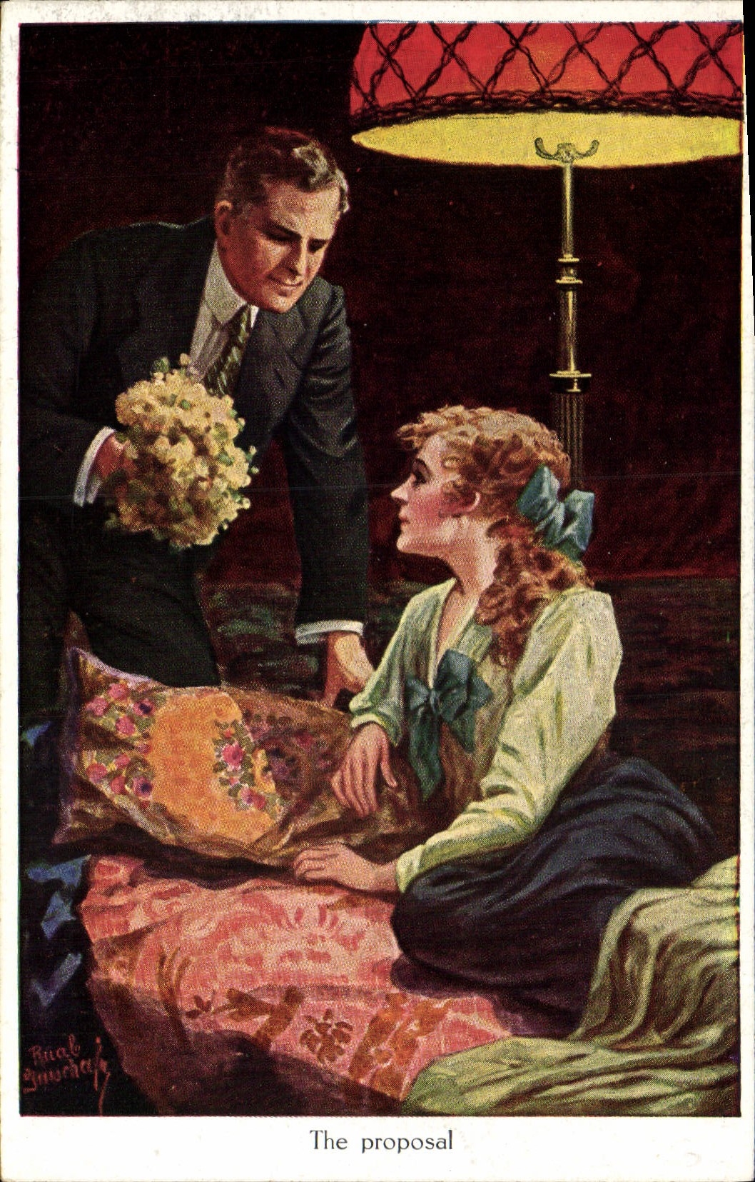 VINTAGE POSTCARD Fantasy Illustrator Woman The proposal