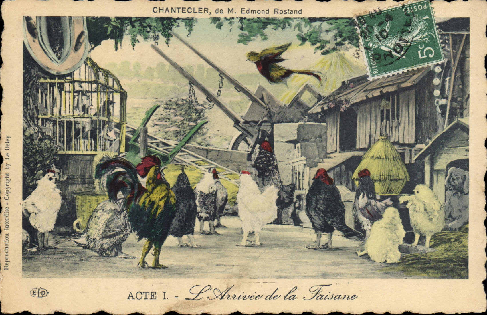 VINTAGE POSTCARD Edmond Rostand Chantecler the arrival of the pheasant one