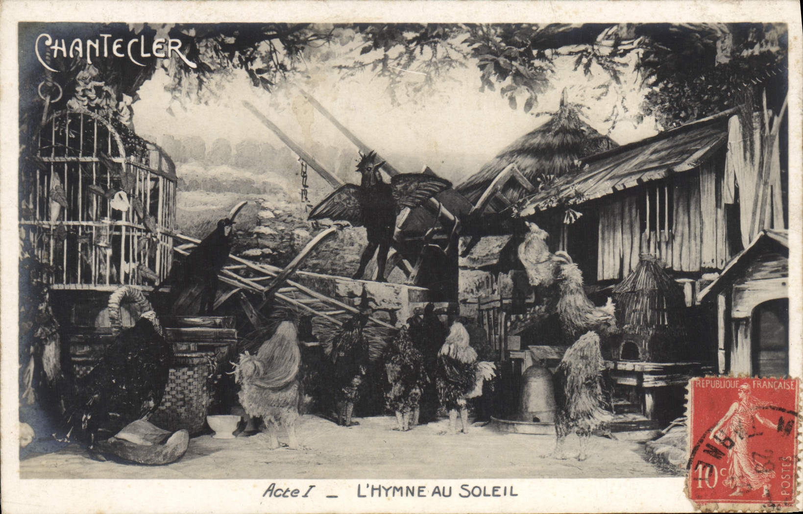VINTAGE POSTCARD Edmond Rostand Chantecler the anthem with the sun